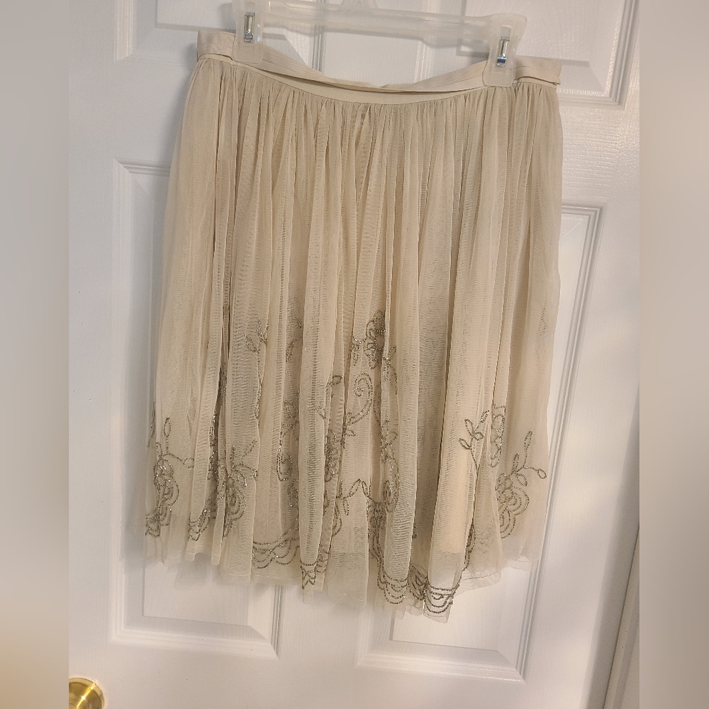 Needle&Thread Elegant Cream Embroidered Skirt